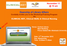 Workshop on Clinical Key, Clinical Skills &amp; Clinical Nursing on 11th November 2015 @ 10:00am at Central Library (Main Building), Prince Sattam Bin Abdulaziz University (For Male Only)
